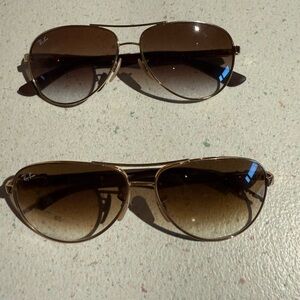 Ray-Ban Gold and Brown Aviator Sunglasses